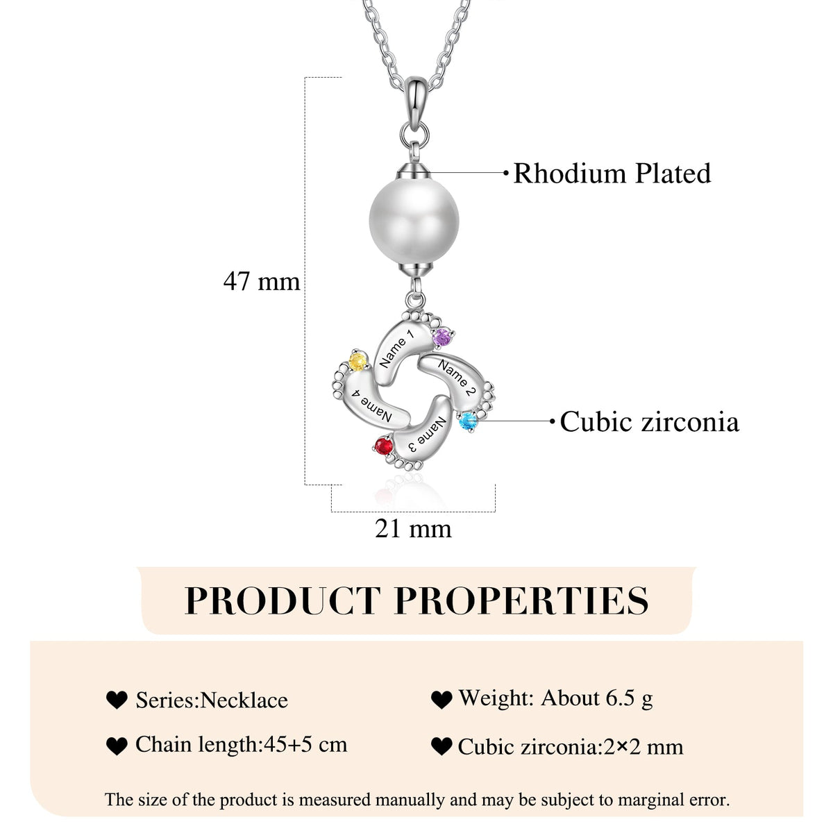 Custom Baby Feet Necklace with Pearl