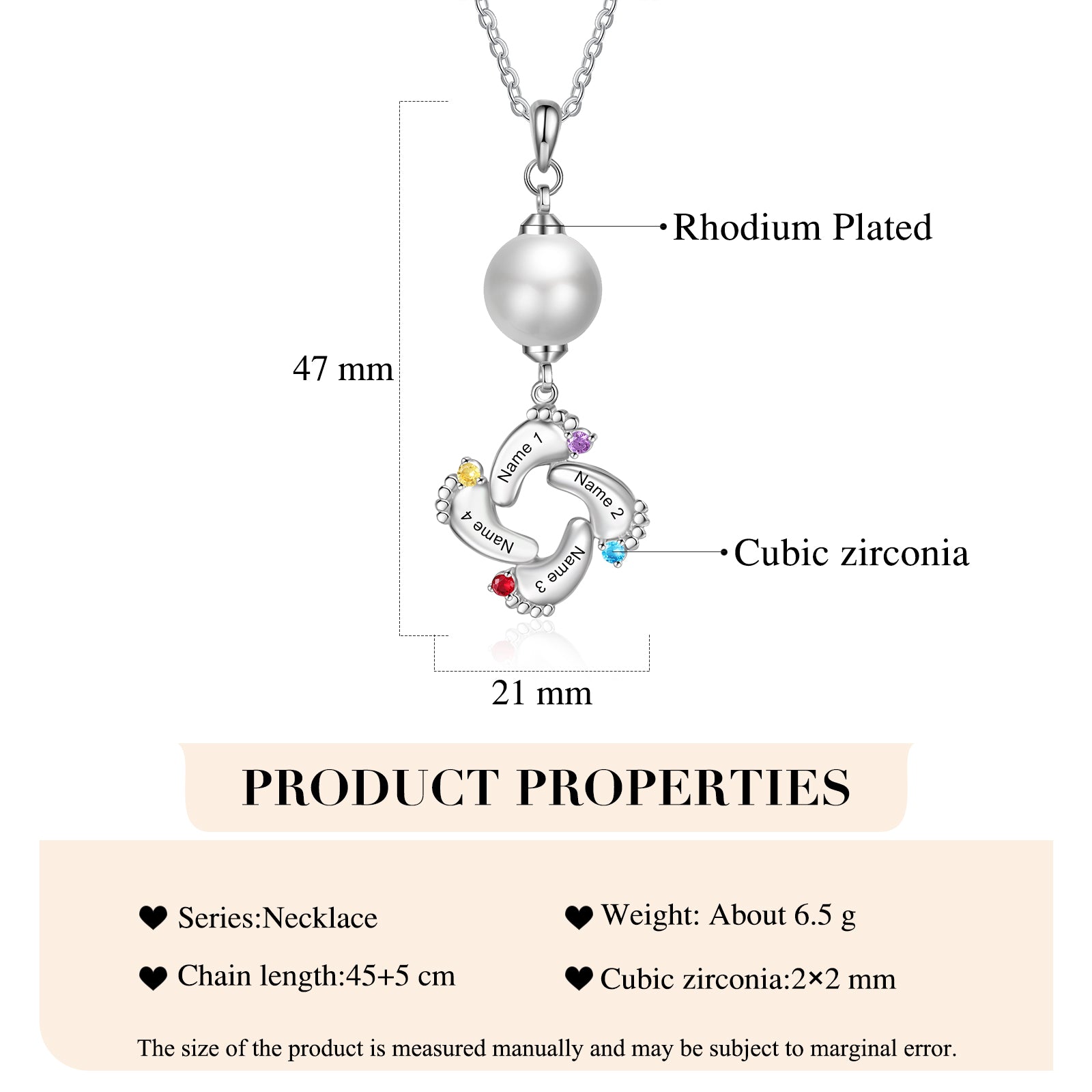 Custom Baby Feet Necklace with Pearl