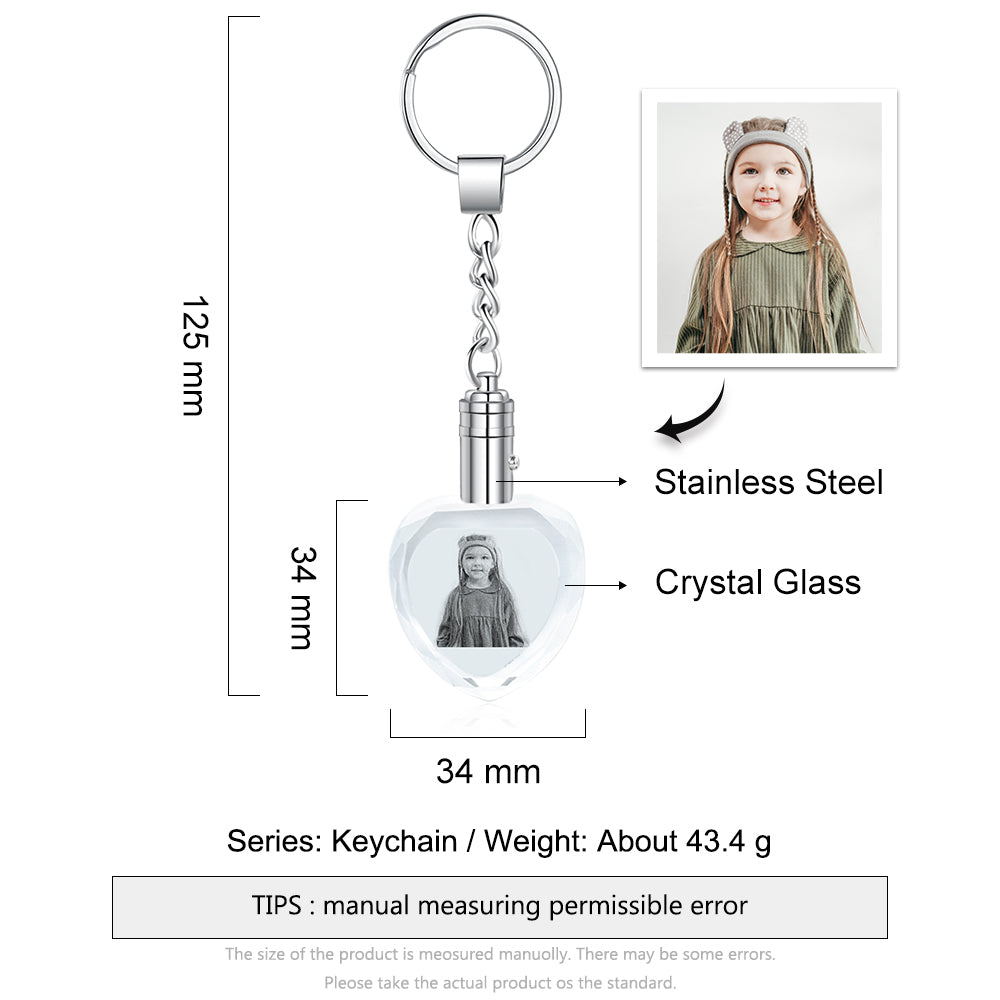 Personalized Photo Stainless Steel+Crystal Glass Keychain