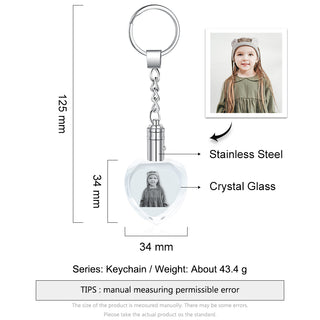 Personalized Photo Stainless Steel+Crystal Glass Keychain