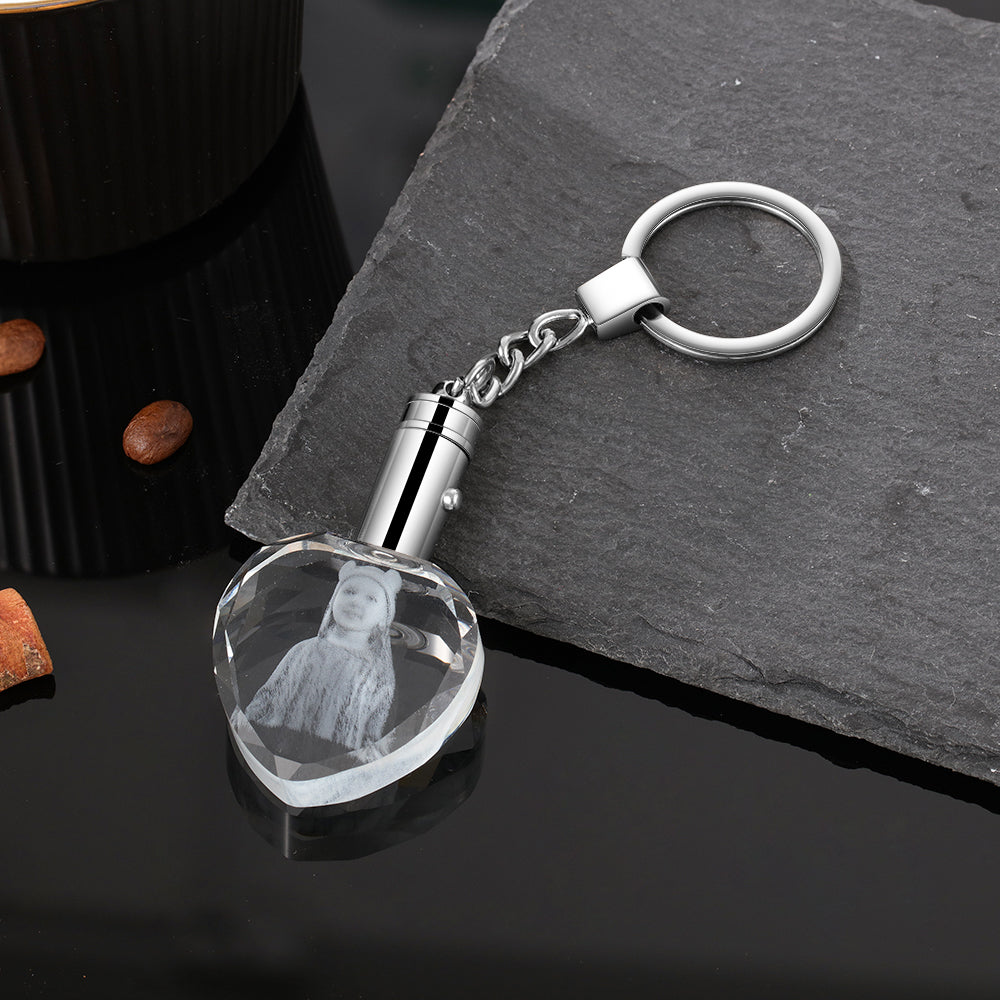 Personalized Photo Stainless Steel+Crystal Glass Keychain