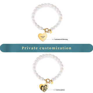 Custom Photo Pearl Bracelet with Heart Charm