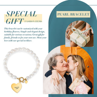 Custom Photo Pearl Bracelet with Heart Charm