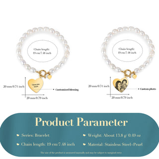 Custom Photo Pearl Bracelet with Heart Charm