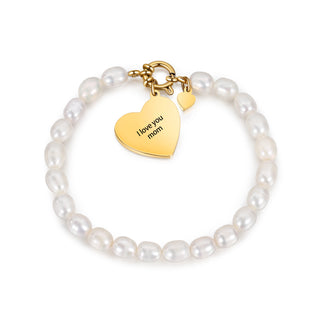 Custom Photo Pearl Bracelet with Heart Charm