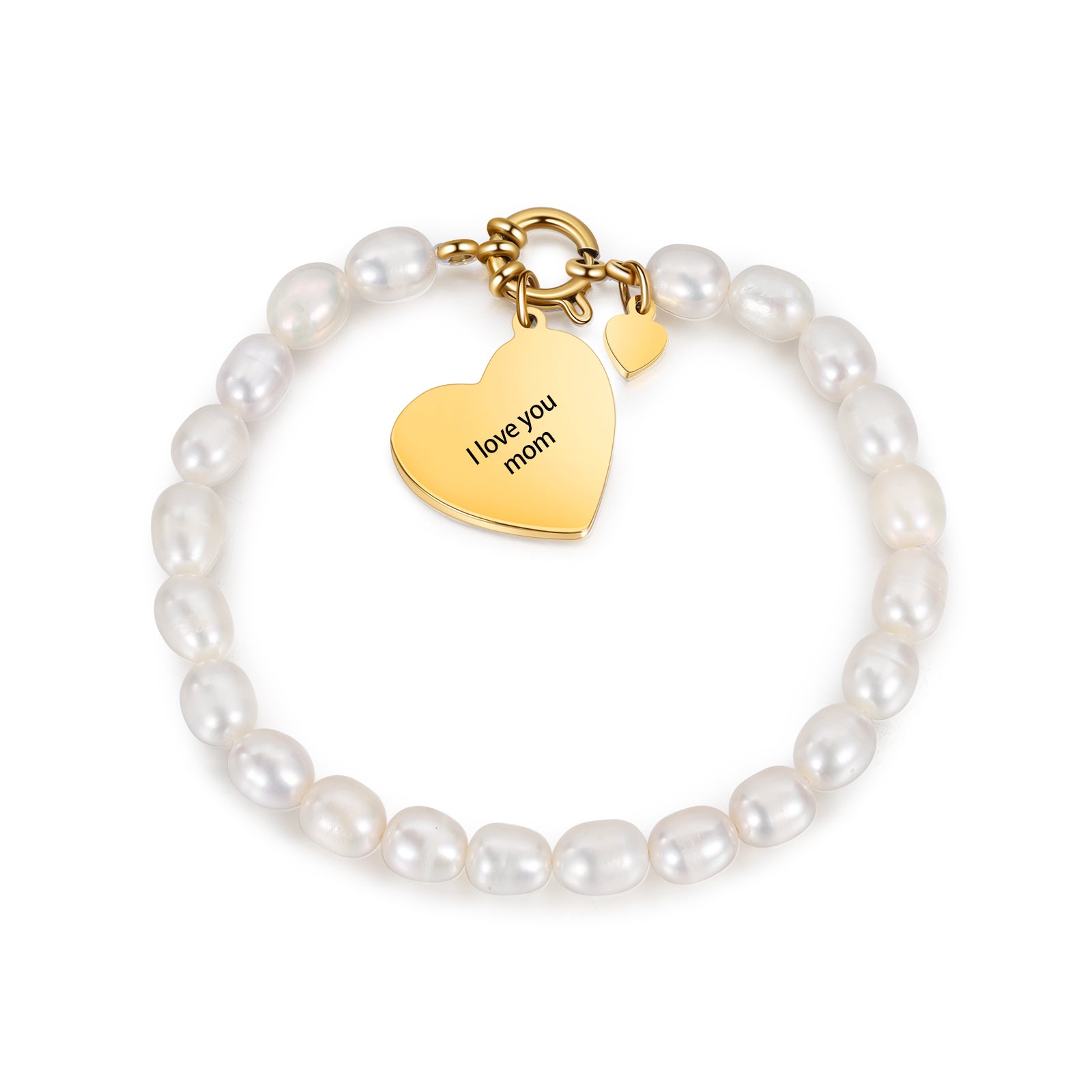 Custom Photo Pearl Bracelet with Heart Charm