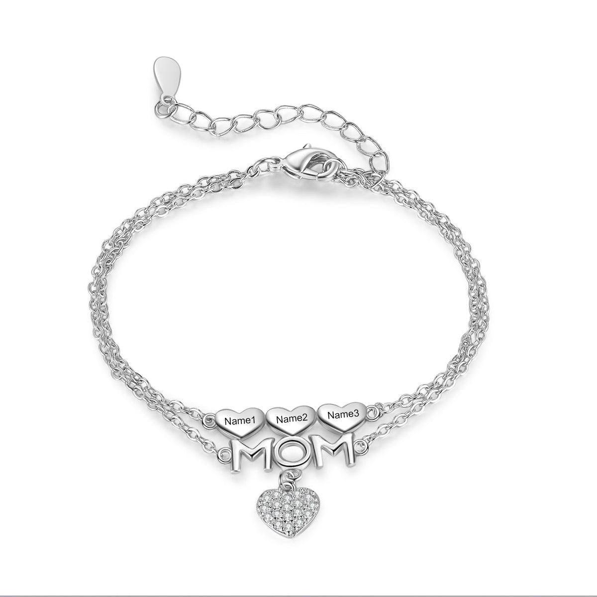Custom Name Heart Bracelet with MOM Charm
