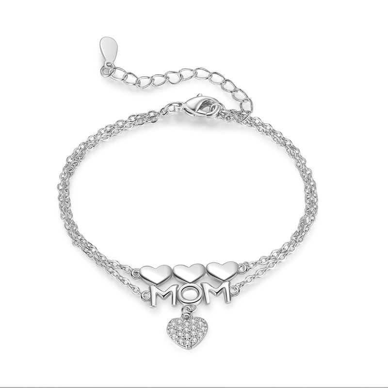 Custom Name Heart Bracelet with MOM Charm