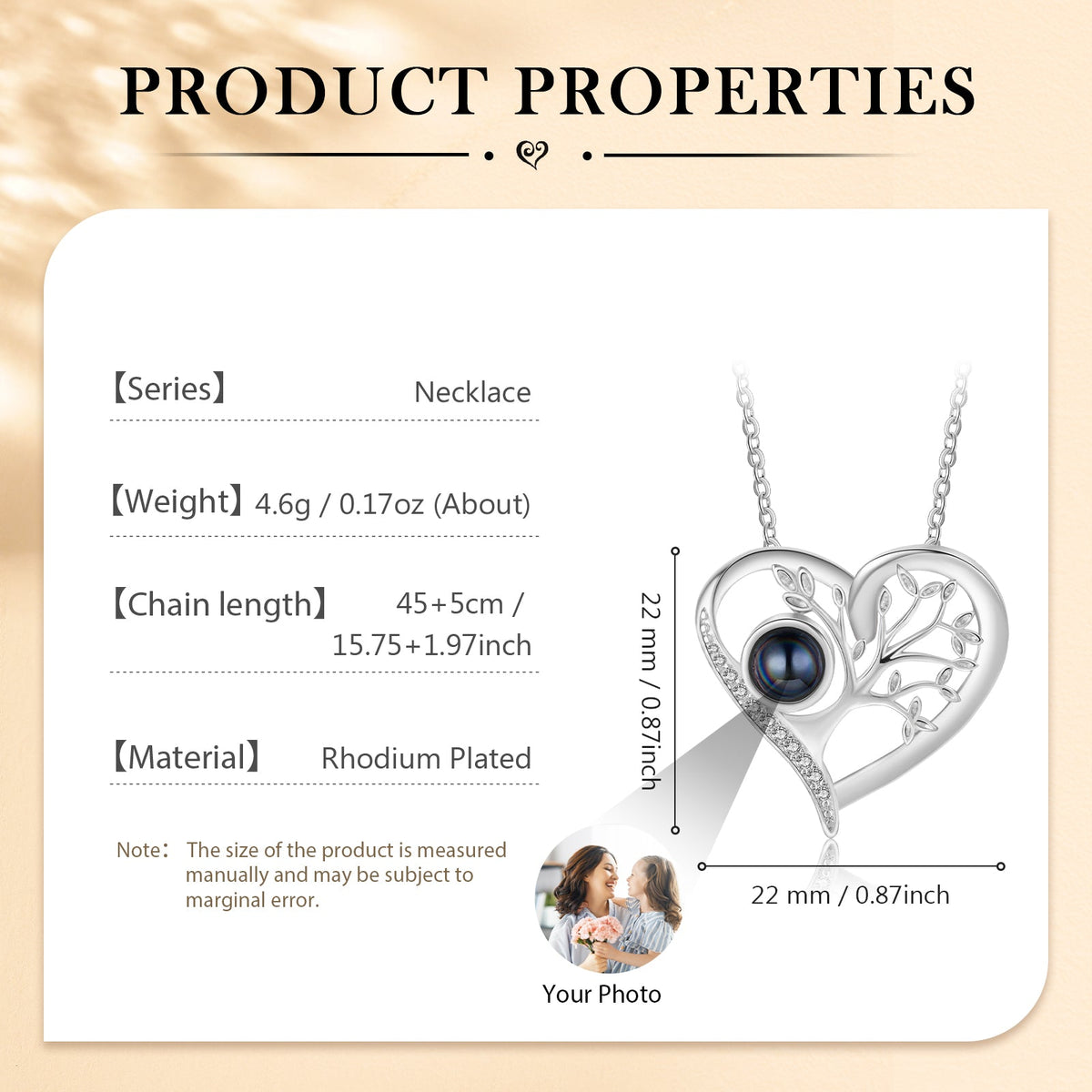 Custom Photo Projection Heart Necklace