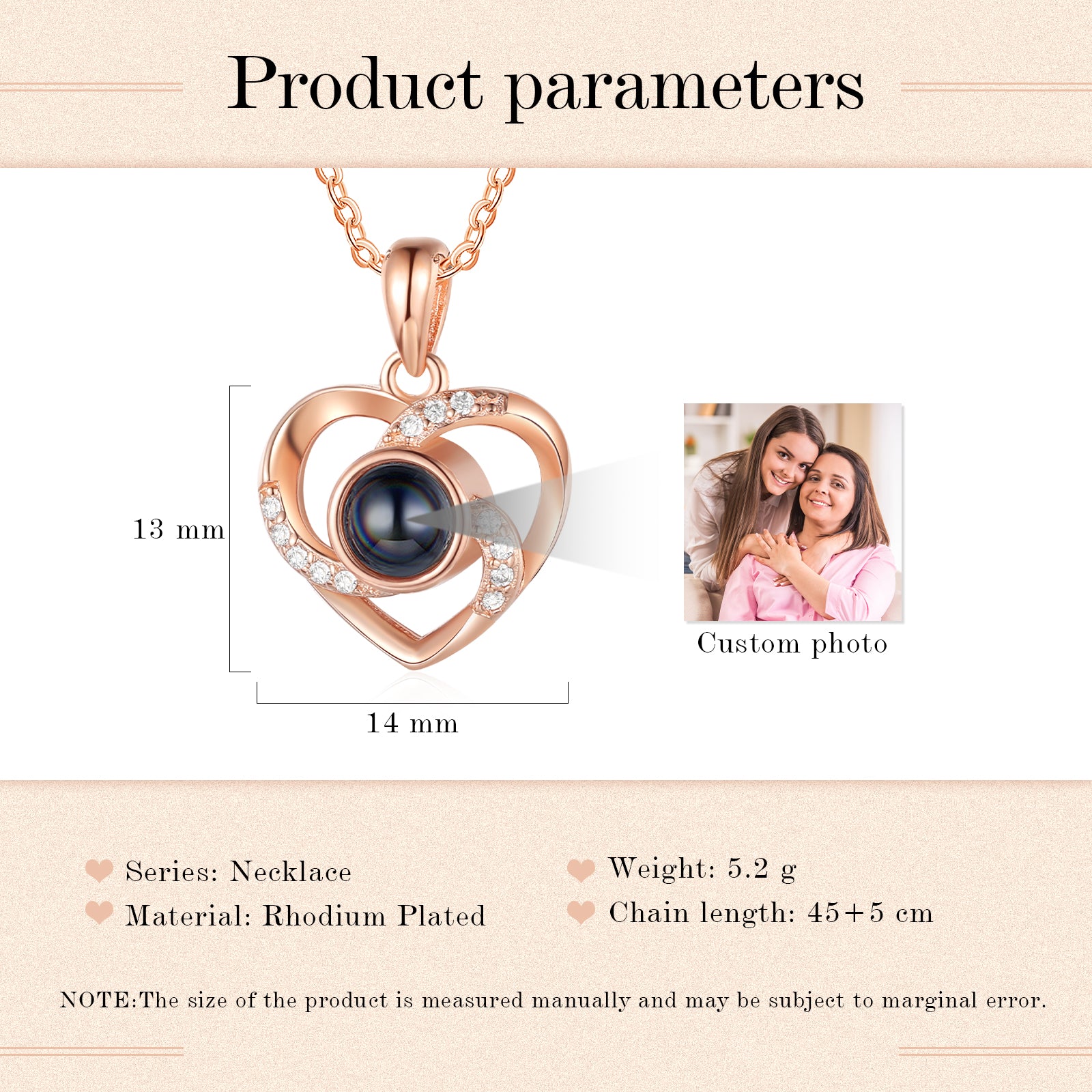 Custom Photo Projection Heart Necklace