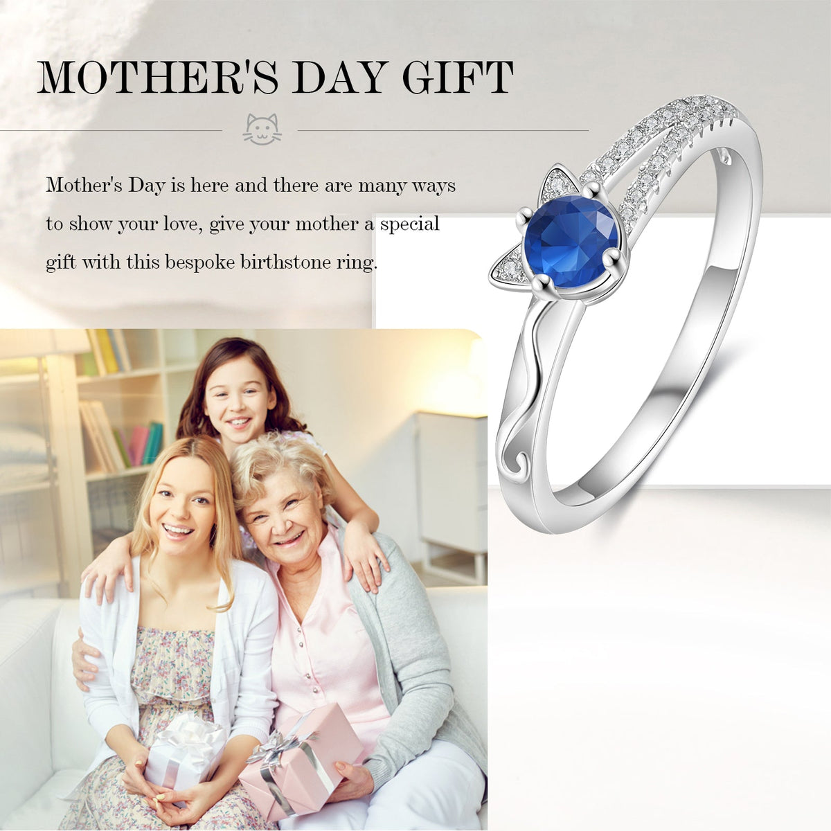 Personalized Birthstone Cat Ring