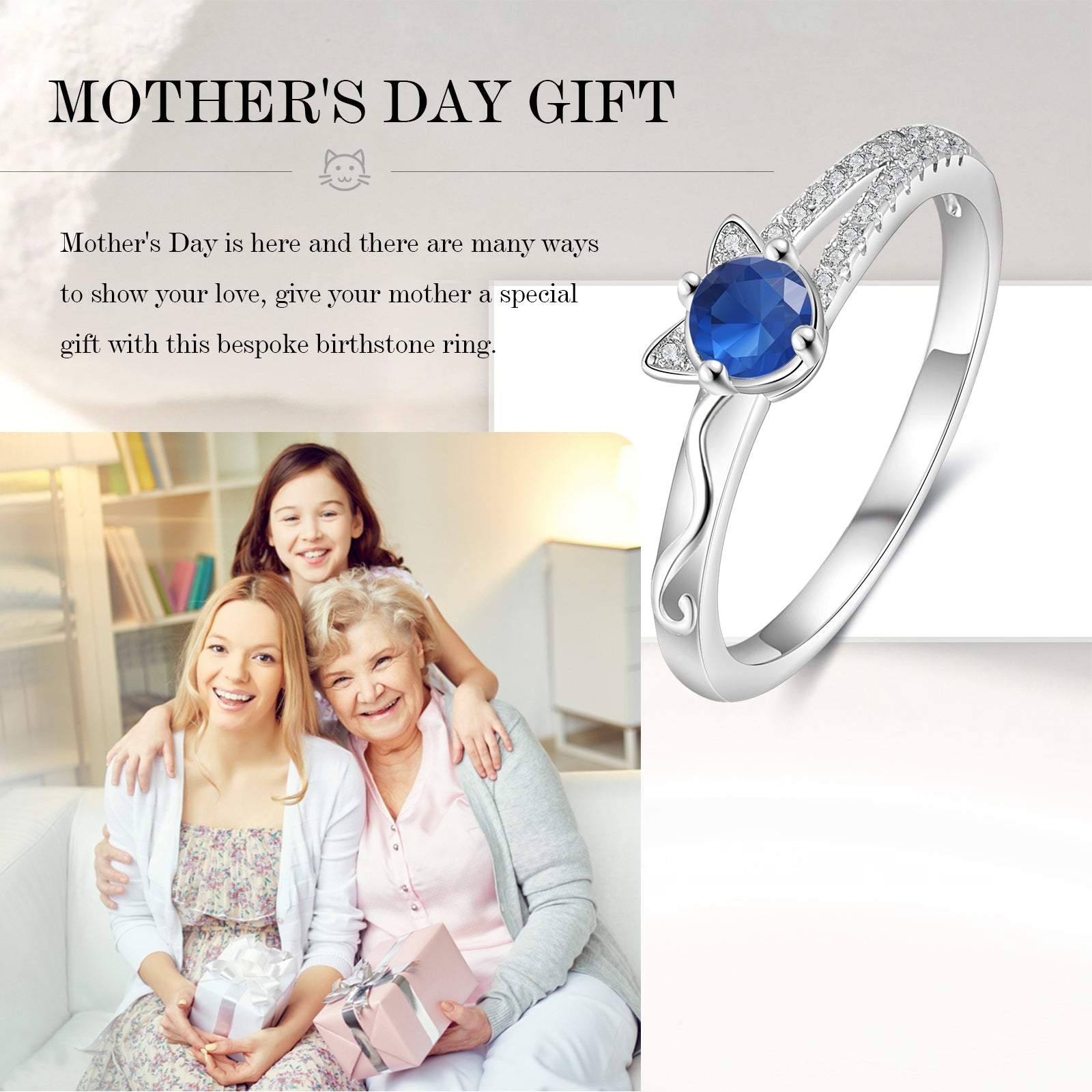 Personalized Birthstone Cat Ring
