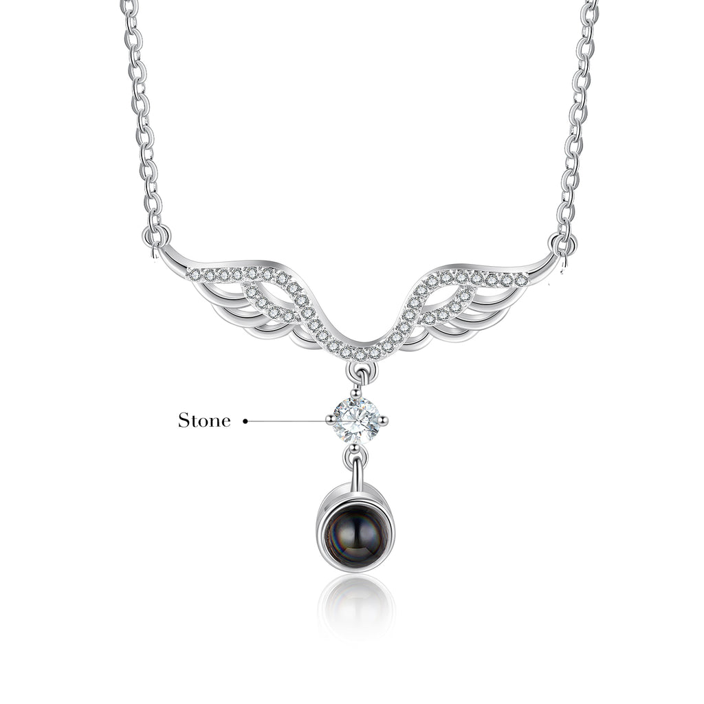 Custom Photo Projection Necklace with Angel Wing