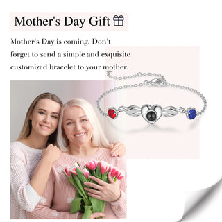 Custom Photo Projection Heart Necklace with Angel Wing