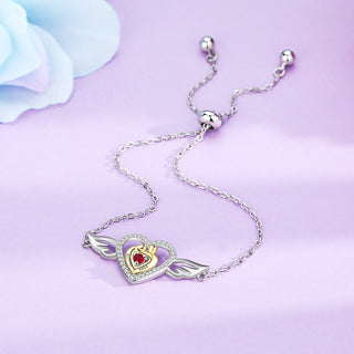 Custom Mother and Child Heart Bracelet with Angel Wing