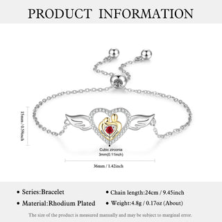 Custom Mother and Child Heart Bracelet with Angel Wing