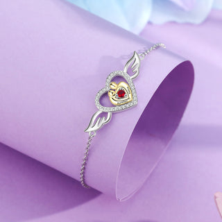 Custom Mother and Child Heart Bracelet with Angel Wing