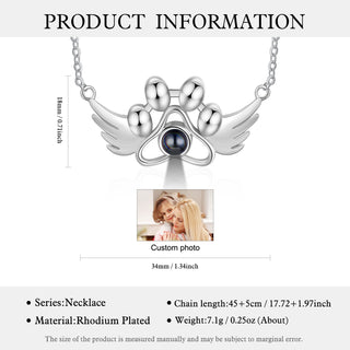 Personalized Photo Projection Paw Necklace with Angel Wing