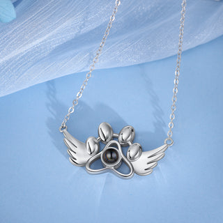 Personalized Photo Projection Paw Necklace with Angel Wing