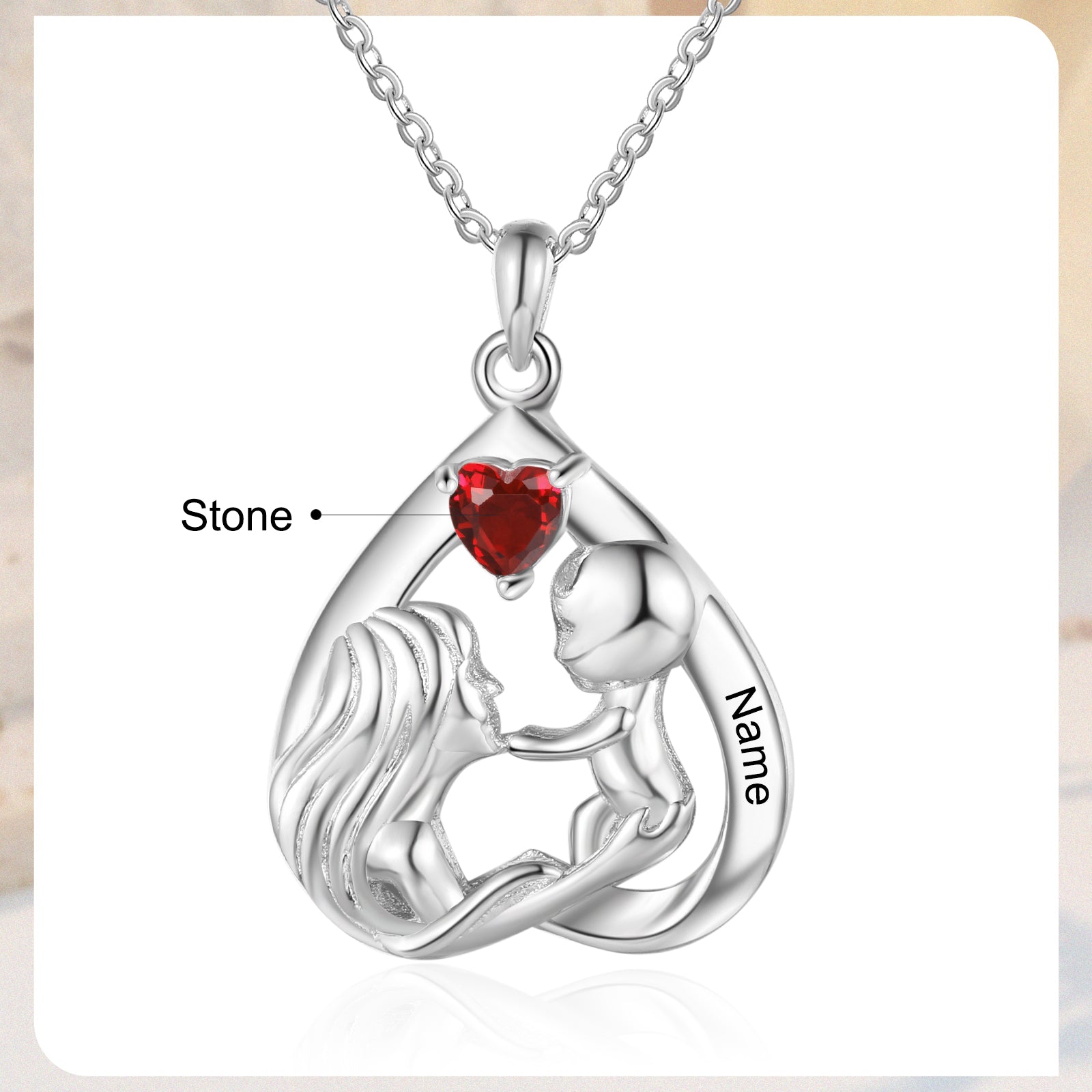 Custom Mother and Child Heart Necklace