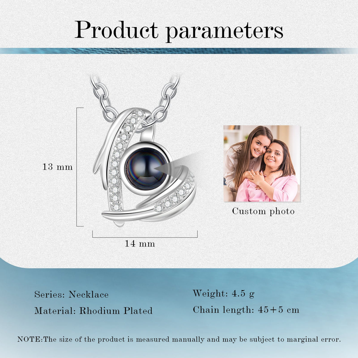 Custom Photo Projection Necklace with Wing