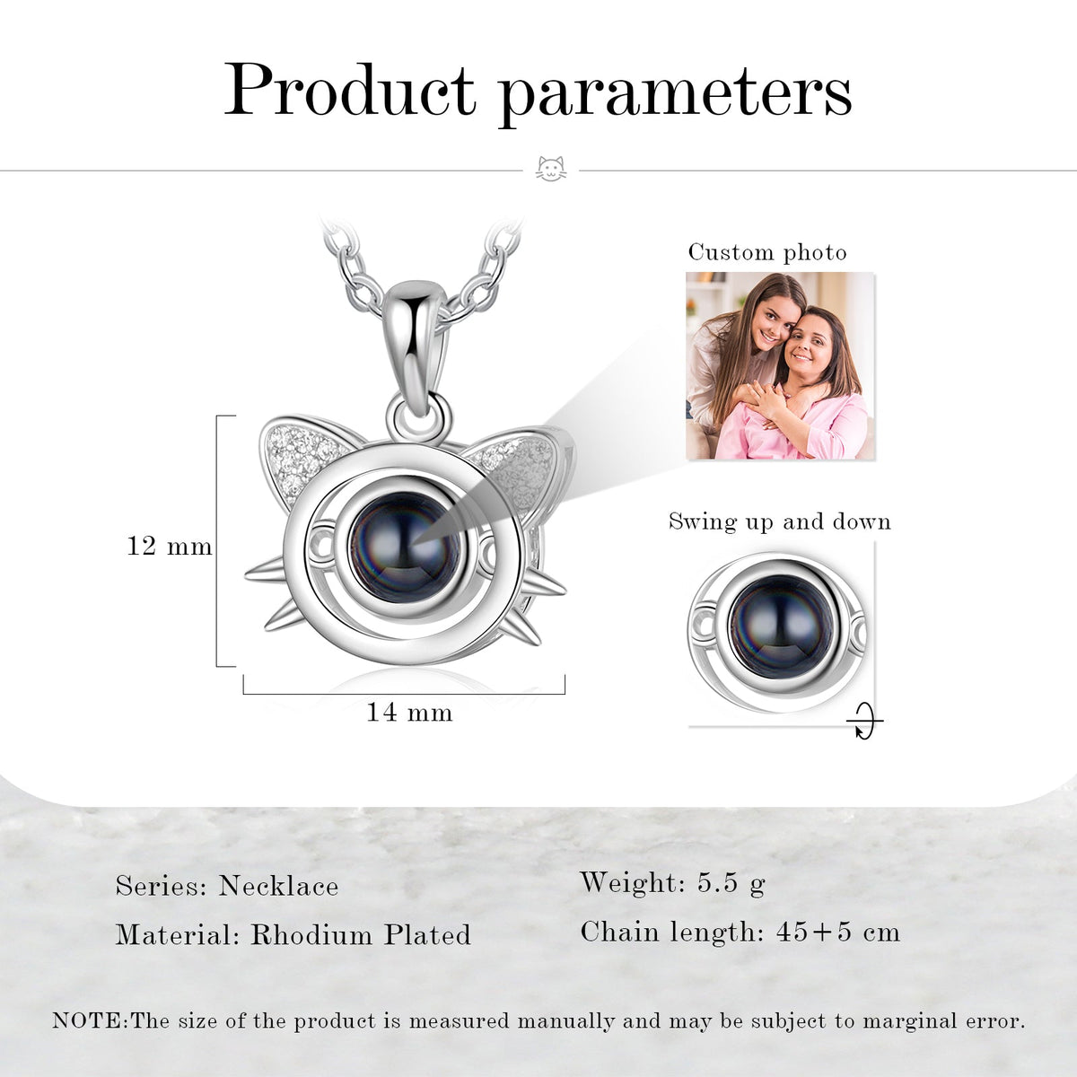 Custom Photo Projection Cat Necklace