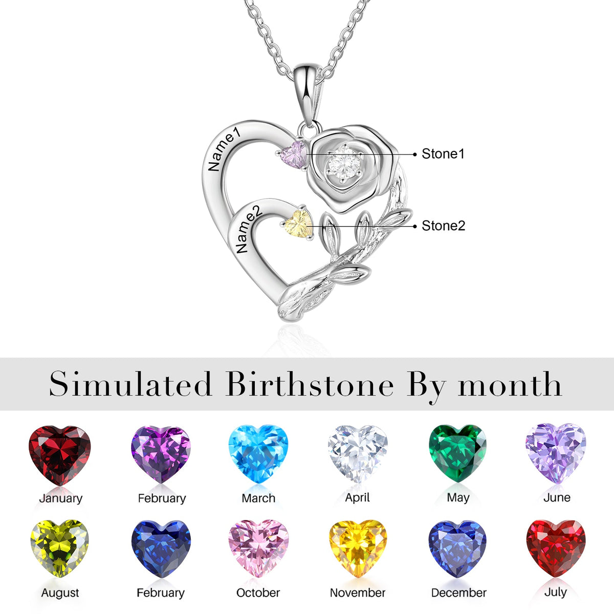 Custom Rose Flower and Heart Necklace
