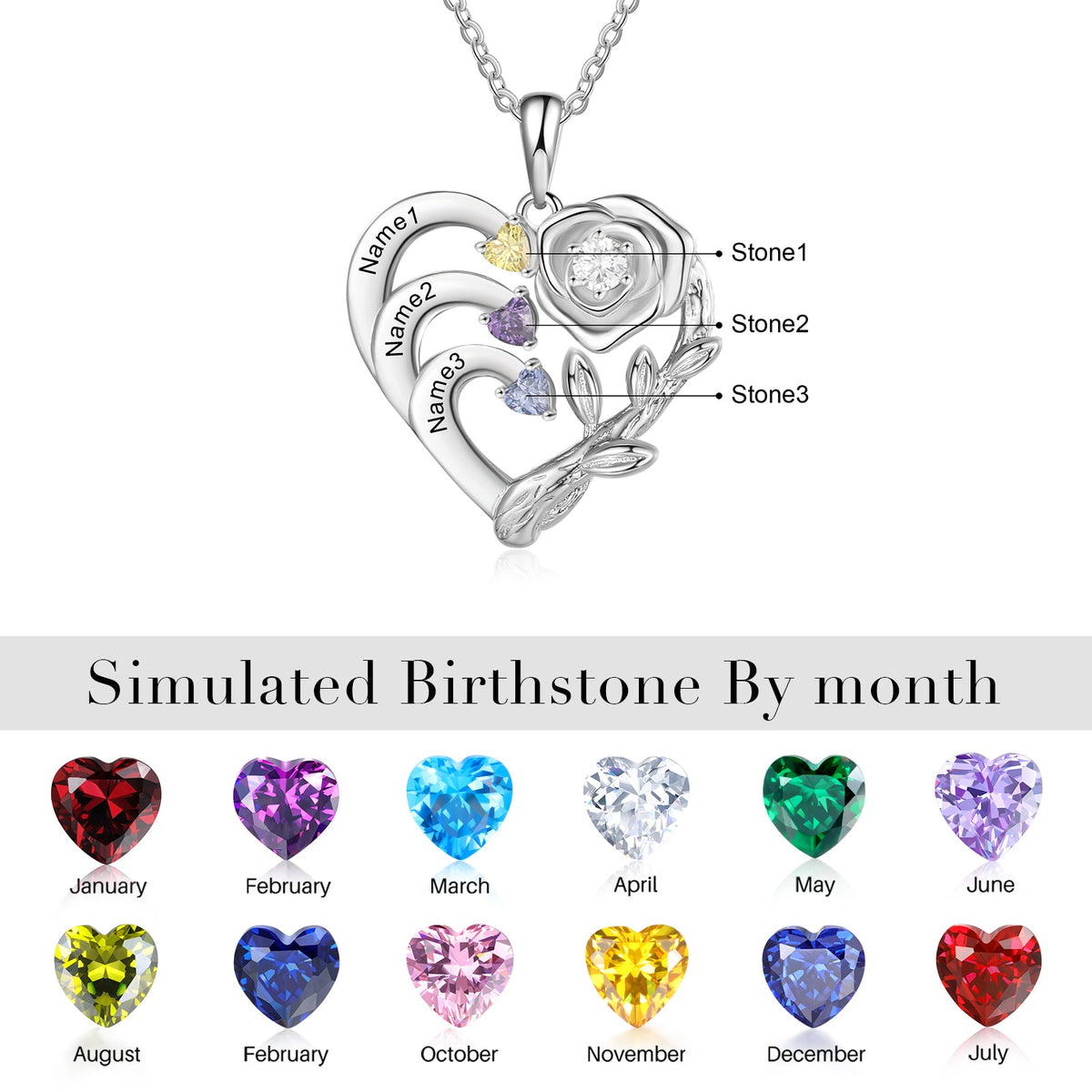Custom Rose Flower and Heart Necklace