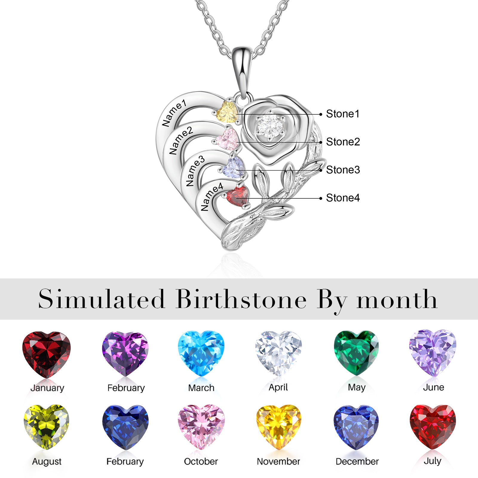 Custom Rose Flower and Heart Necklace