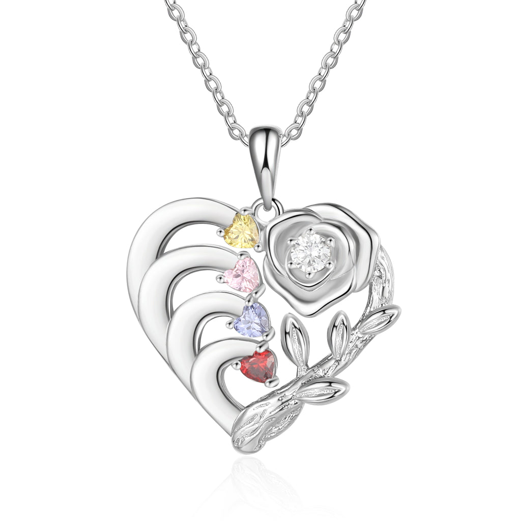 Custom Rose Flower and Heart Necklace