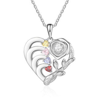 Custom Rose Flower and Heart Necklace