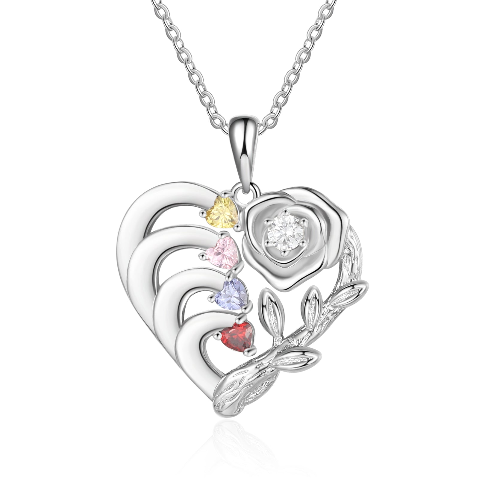 Custom Rose Flower and Heart Necklace