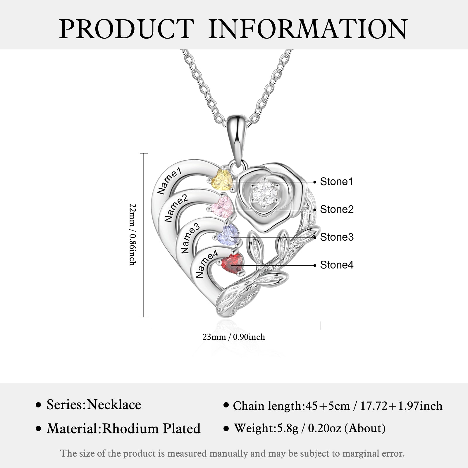 Custom Rose Flower and Heart Necklace