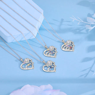 Custom Rose Flower and Heart Necklace