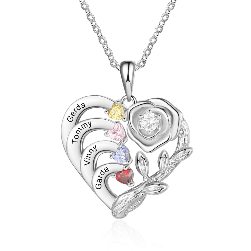 Custom Rose Flower and Heart Necklace