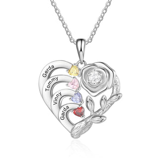 Custom Rose Flower and Heart Necklace