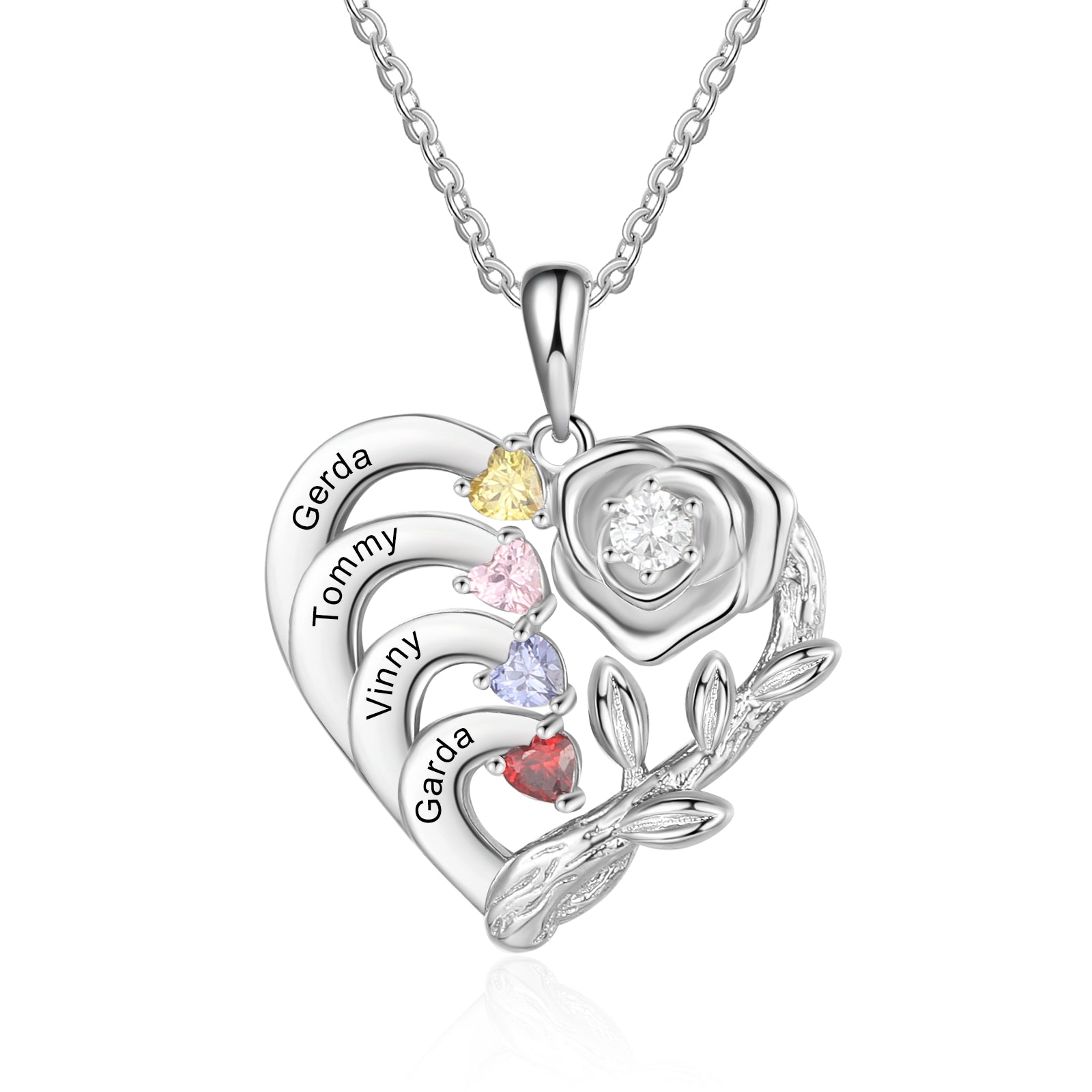 Custom Rose Flower and Heart Necklace