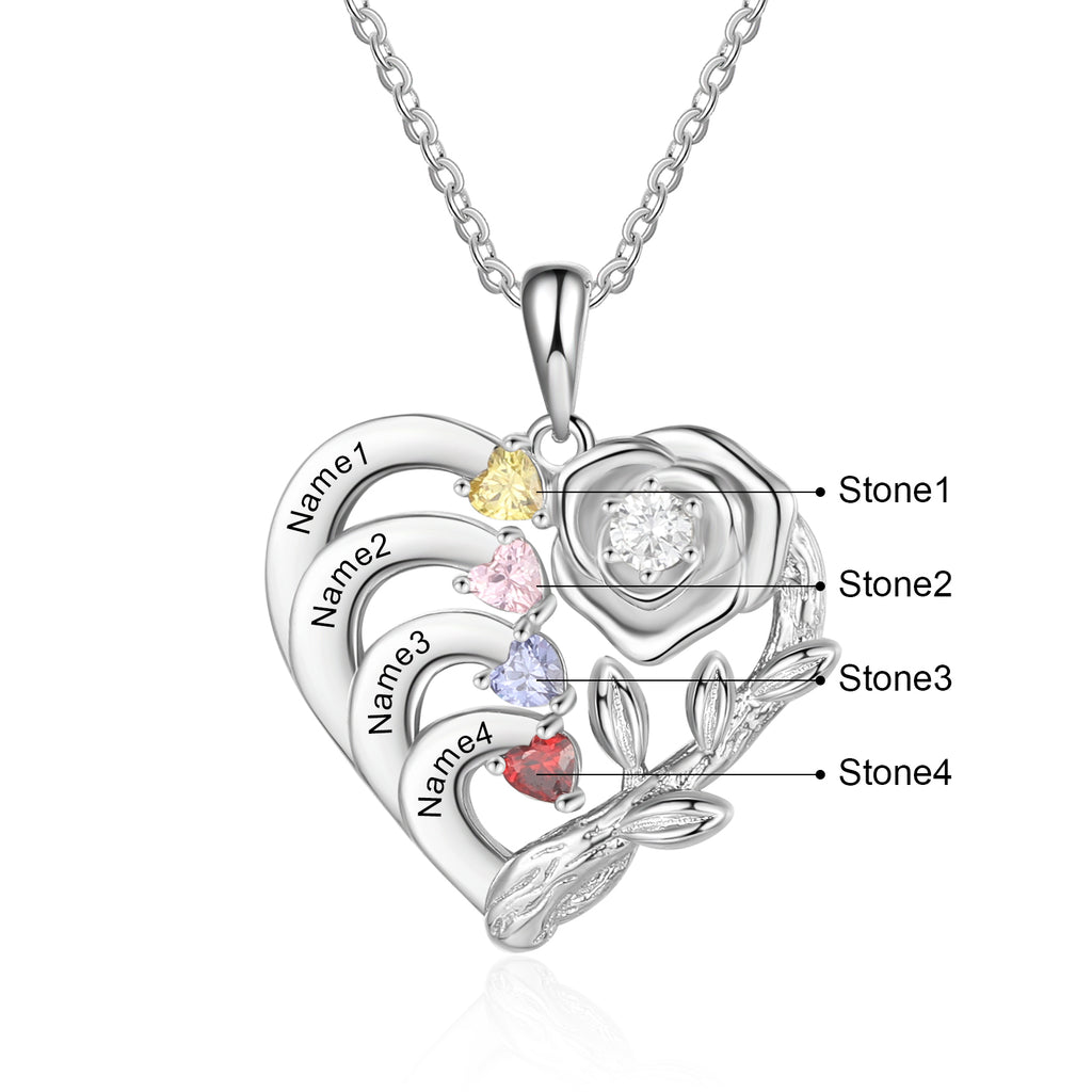 Custom Rose Flower and Heart Necklace