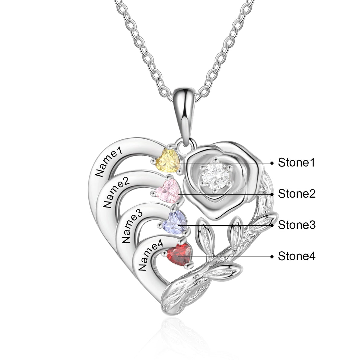 Custom Rose Flower and Heart Necklace