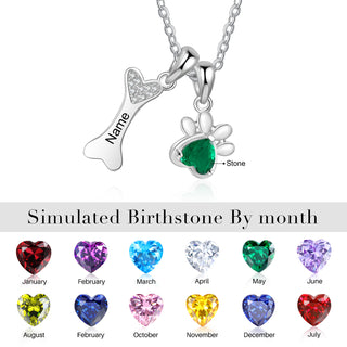 Custom Pet Paw and Bone Necklace