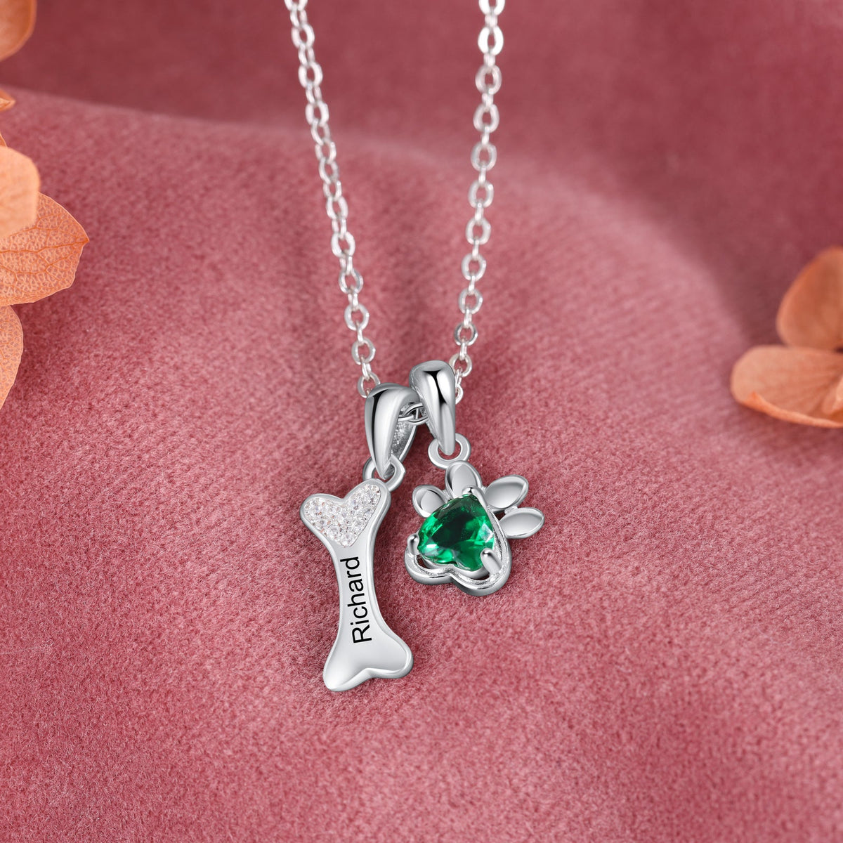 Custom Pet Paw and Bone Necklace