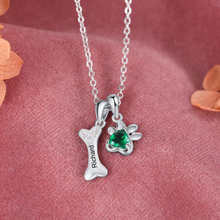 Custom Pet Paw and Bone Necklace