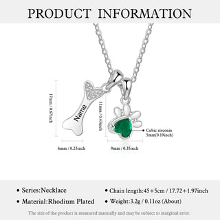 Custom Pet Paw and Bone Necklace