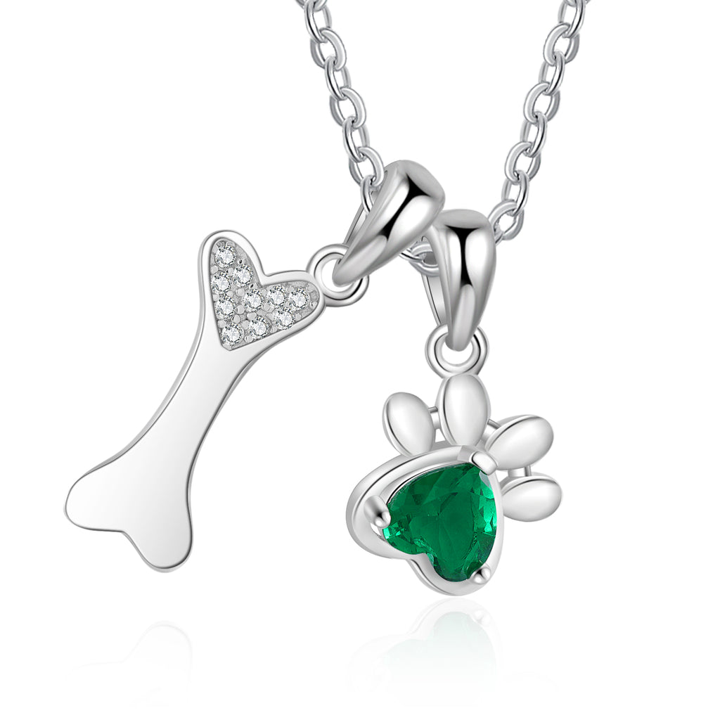 Custom Pet Paw and Bone Necklace