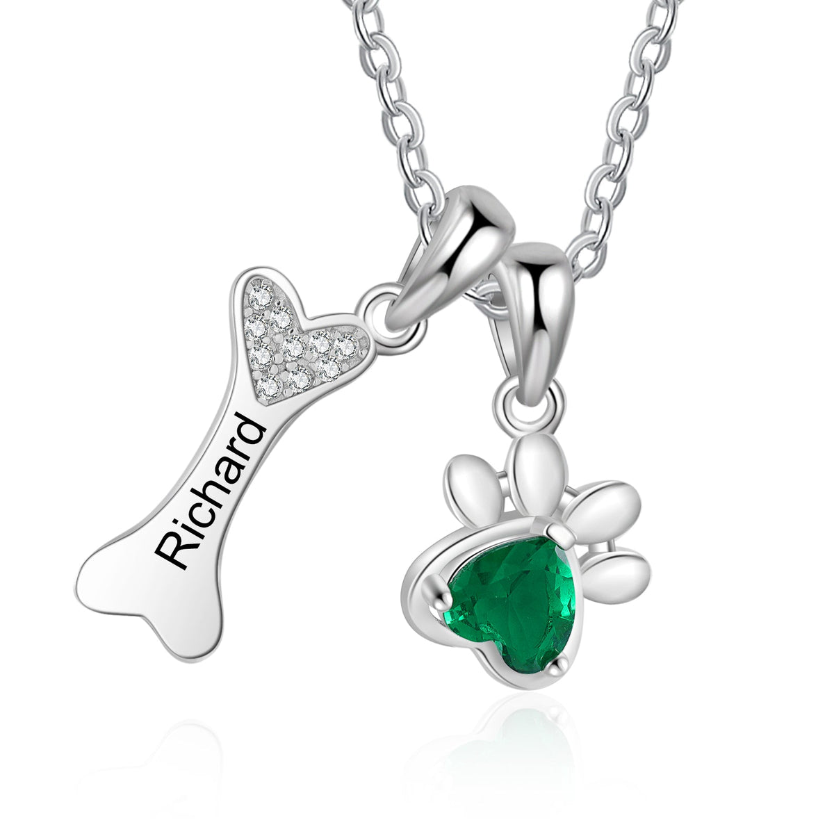 Custom Pet Paw and Bone Necklace