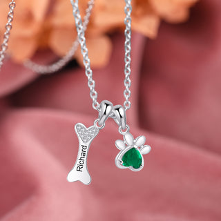 Custom Pet Paw and Bone Necklace