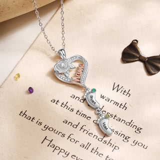 Custom Mama and Heart Necklace with Baby Feet
