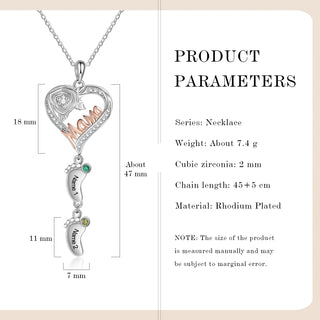 Custom Mama and Heart Necklace with Baby Feet