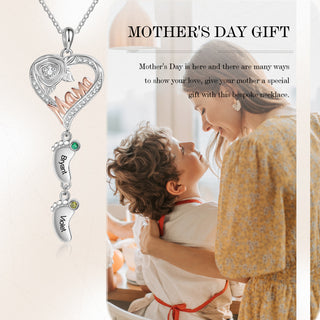 Custom Mama and Heart Necklace with Baby Feet