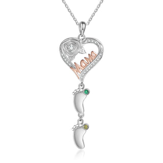 Custom Mama and Heart Necklace with Baby Feet
